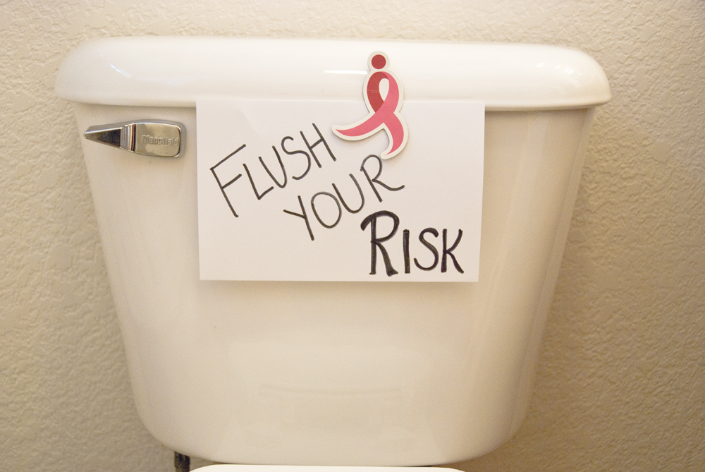 Toilet with breast cancer ribbon - flush your risk